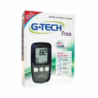 KIT MEDIDOR GLICOSE GTECH COM 10TIRAS CANETA E LANCETA FREE - Código 290-1-1